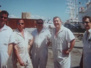 John with fellow Windstar Cruises engineers, in Rhodes, Greece | John's Career at Sea Journey