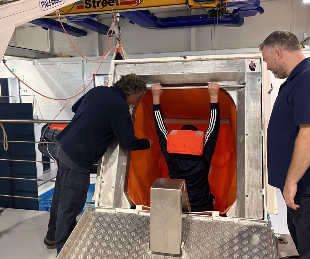 Delegate training at the top of Viking LSE Marine Evacuation System